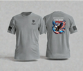Grey t-shirt with seven bravo logo on front and eagle design on back
